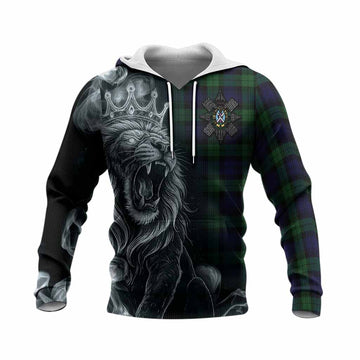 Black Watch Tartan Knitted Hoodie Roaring Lion Heritage