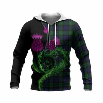 Black Watch Tartan Knitted Hoodie Traditional Scottish Thistle