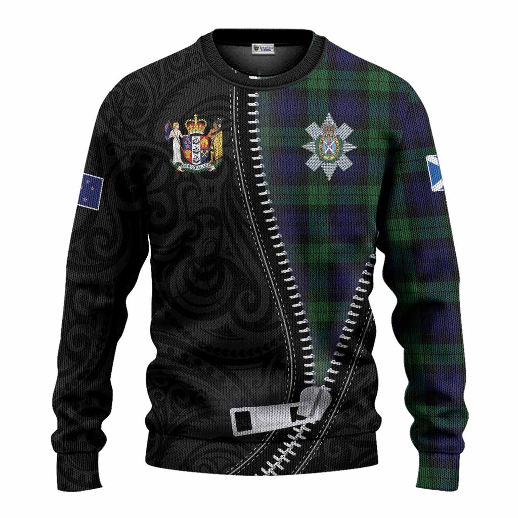 Black Watch Tartan Knitted Sweater New Zealand Pattern Unique Zipper Stylized