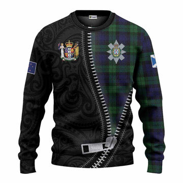 Black Watch Tartan Knitted Sweater New Zealand Pattern Unique Zipper Stylized