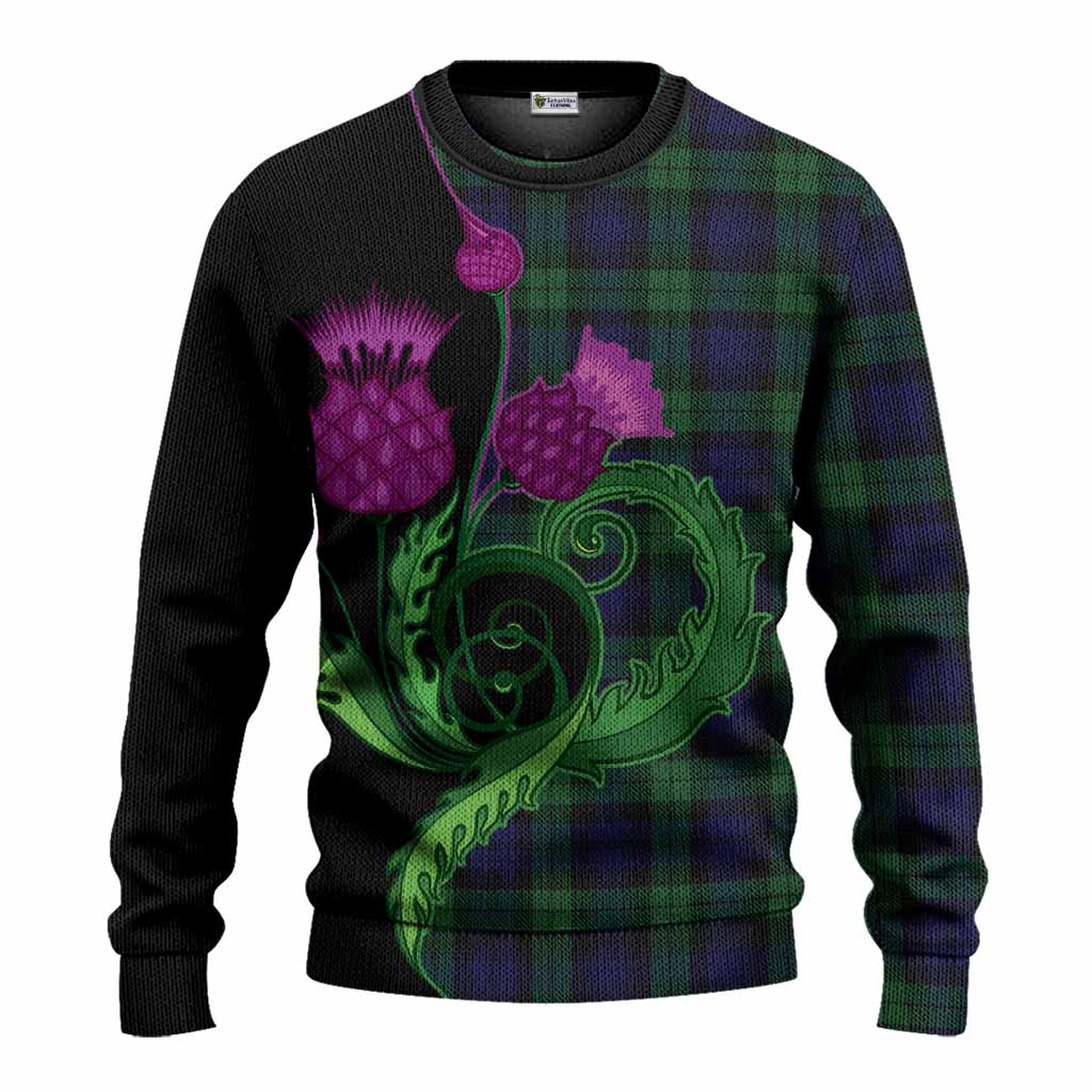 Black Watch Tartan Knitted Sweater Traditional Scottish Thistle