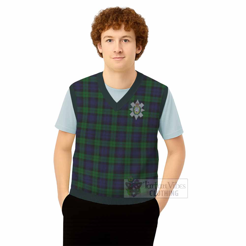 Black Watch Tartan Knitted V-Neck Vest with Family Crest - Tartan Vibes Clothing