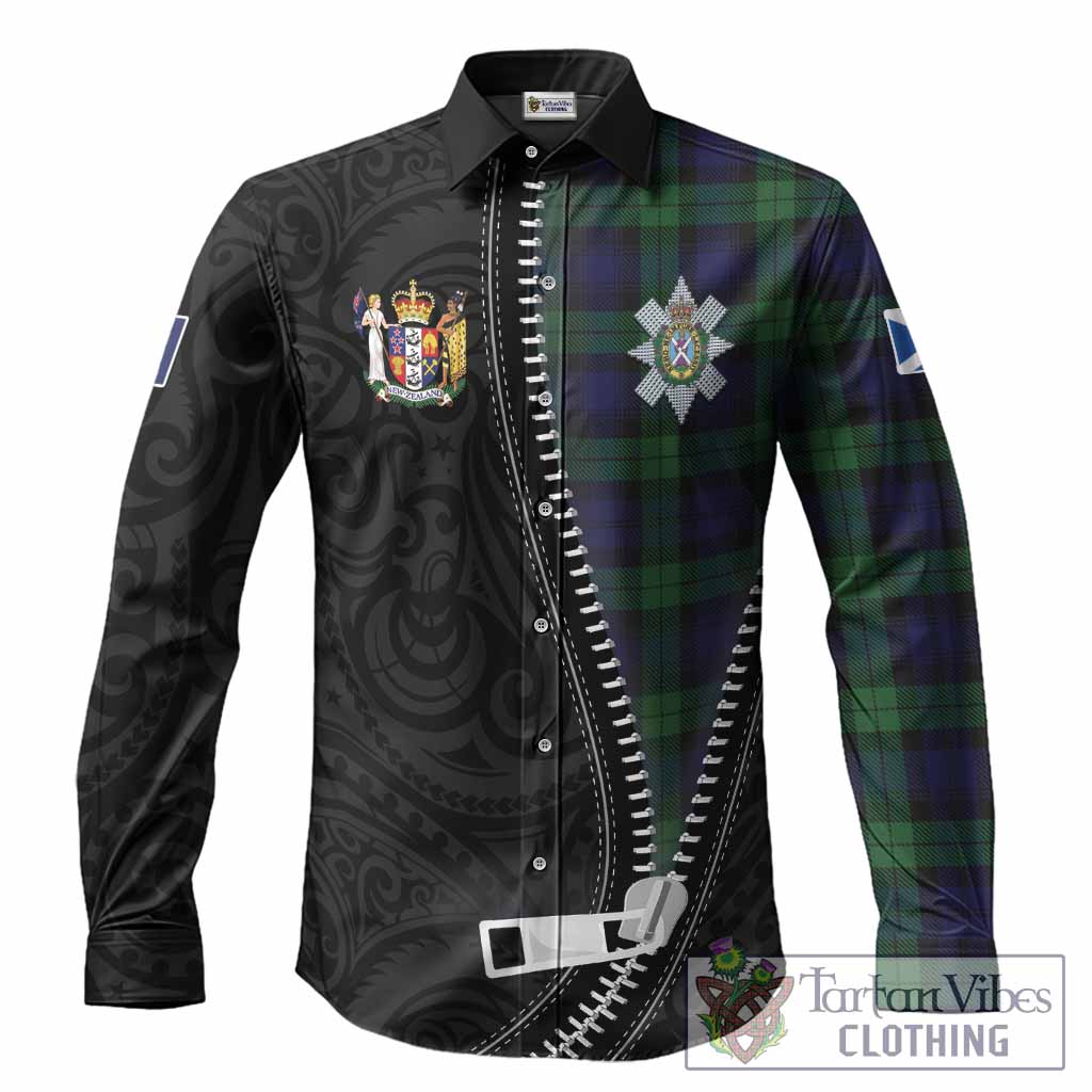 Black Watch Tartan Long Sleeve Button Shirts New Zealand Pattern Unique Zipper Stylized