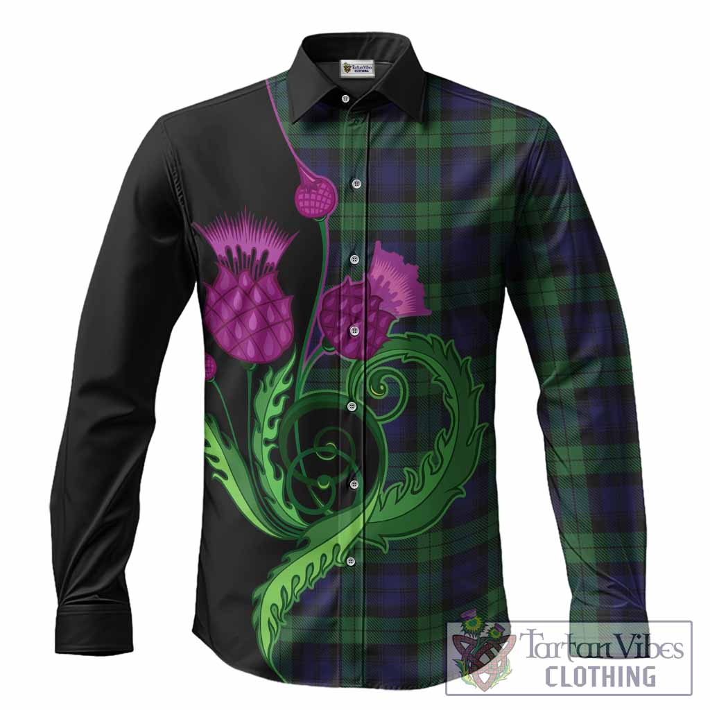Black Watch Tartan Long Sleeve Button Shirts Traditional Scottish Thistle
