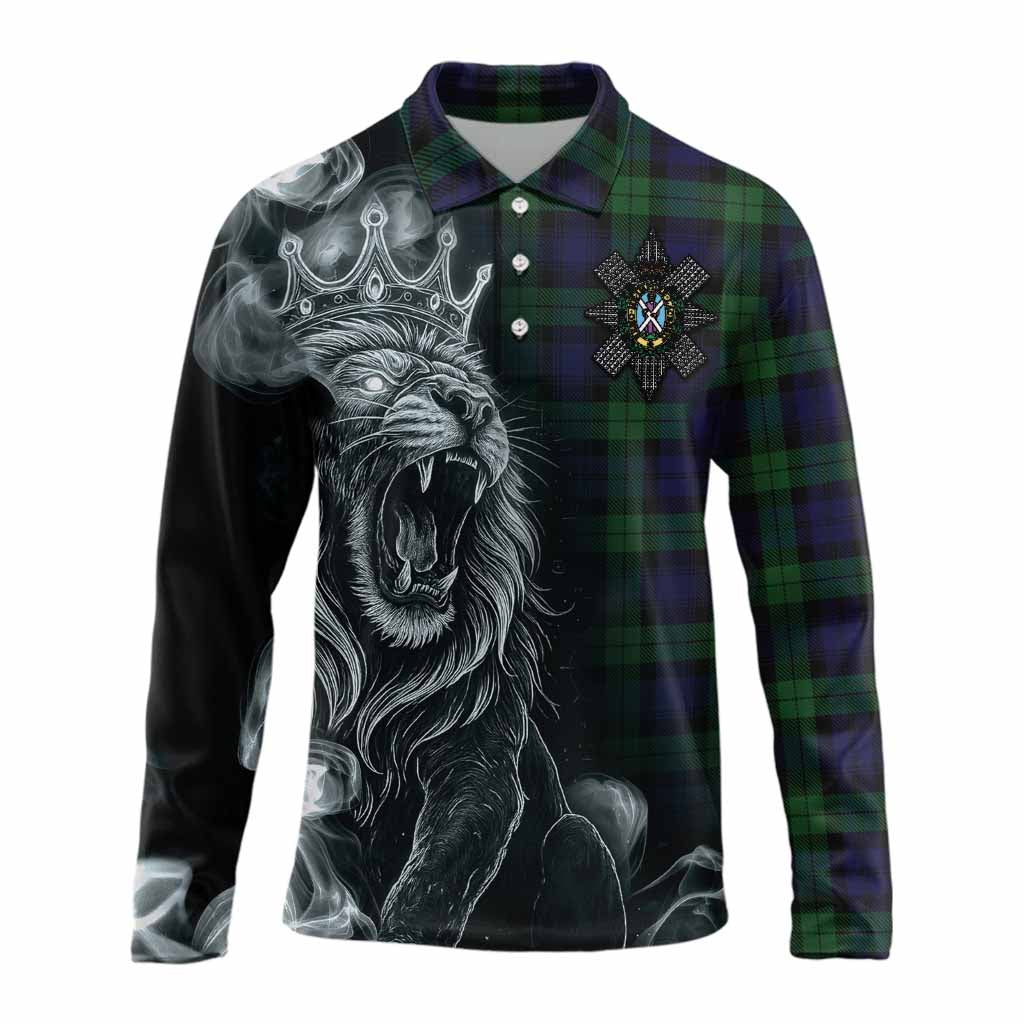 Black Watch Tartan Long Sleeve Polo Shirt Roaring Lion Heritage