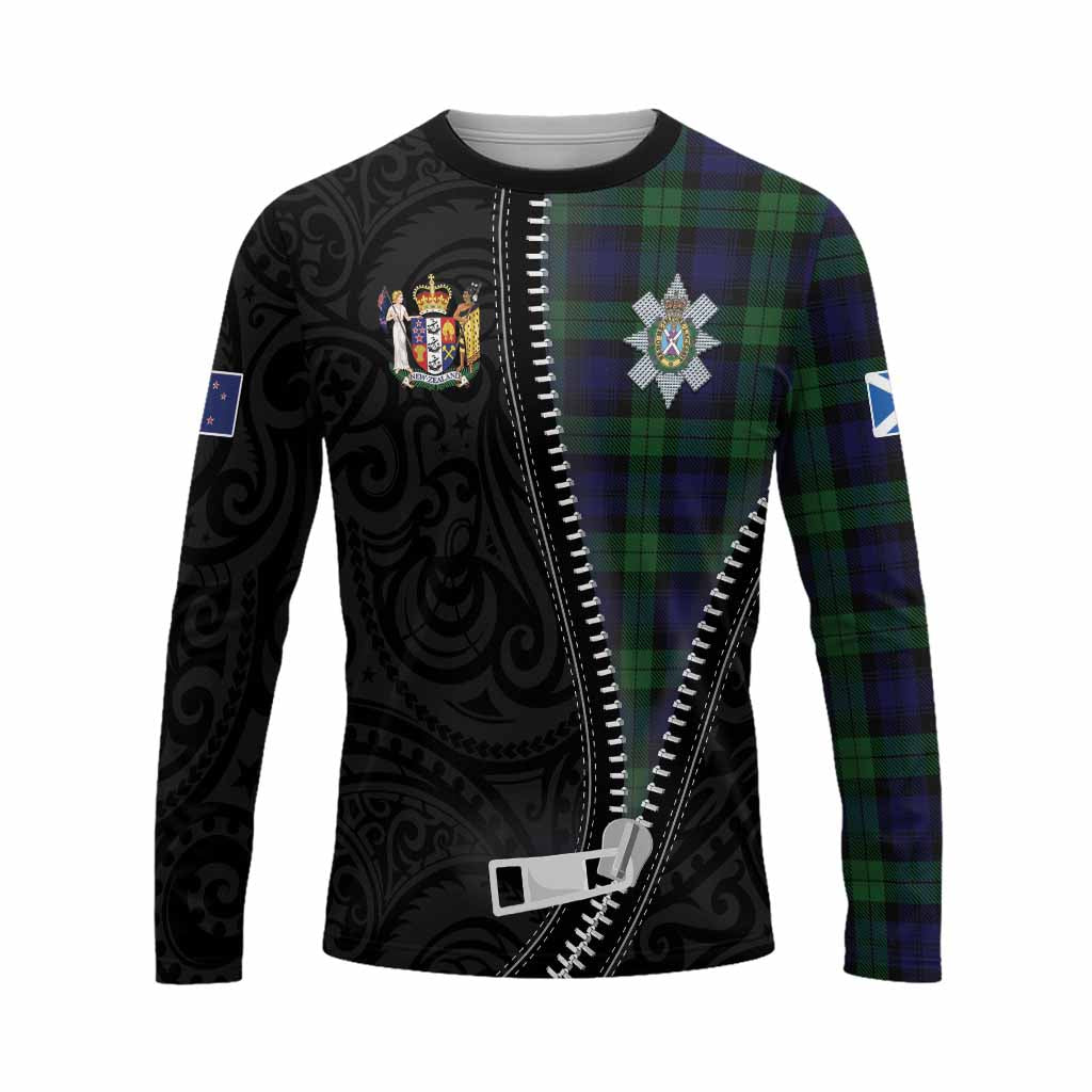 Black Watch Tartan Long Sleeve T-Shirt New Zealand Pattern Unique Zipper Stylized