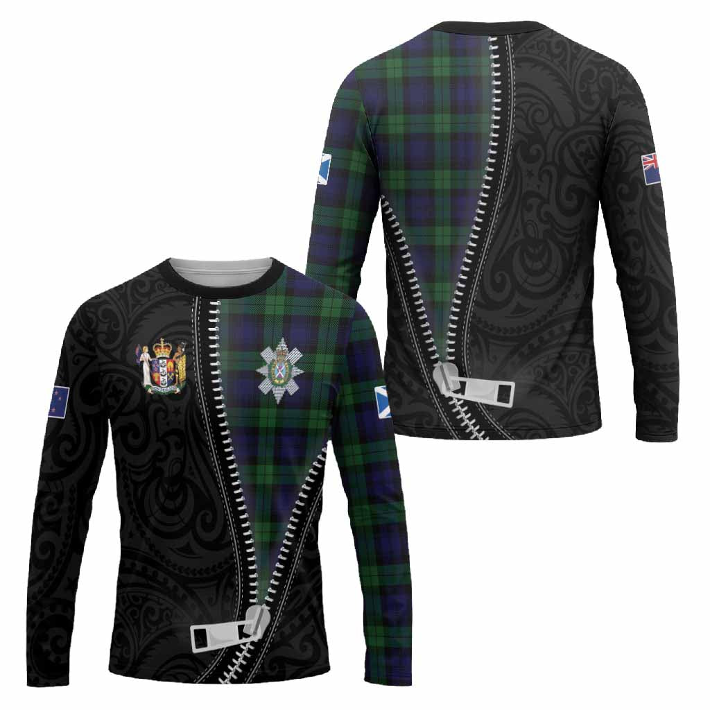 Black Watch Tartan Long Sleeve T-Shirt New Zealand Pattern Unique Zipper Stylized