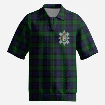 Black Watch Tartan Men’s Polo Sweater Top with Family Crest