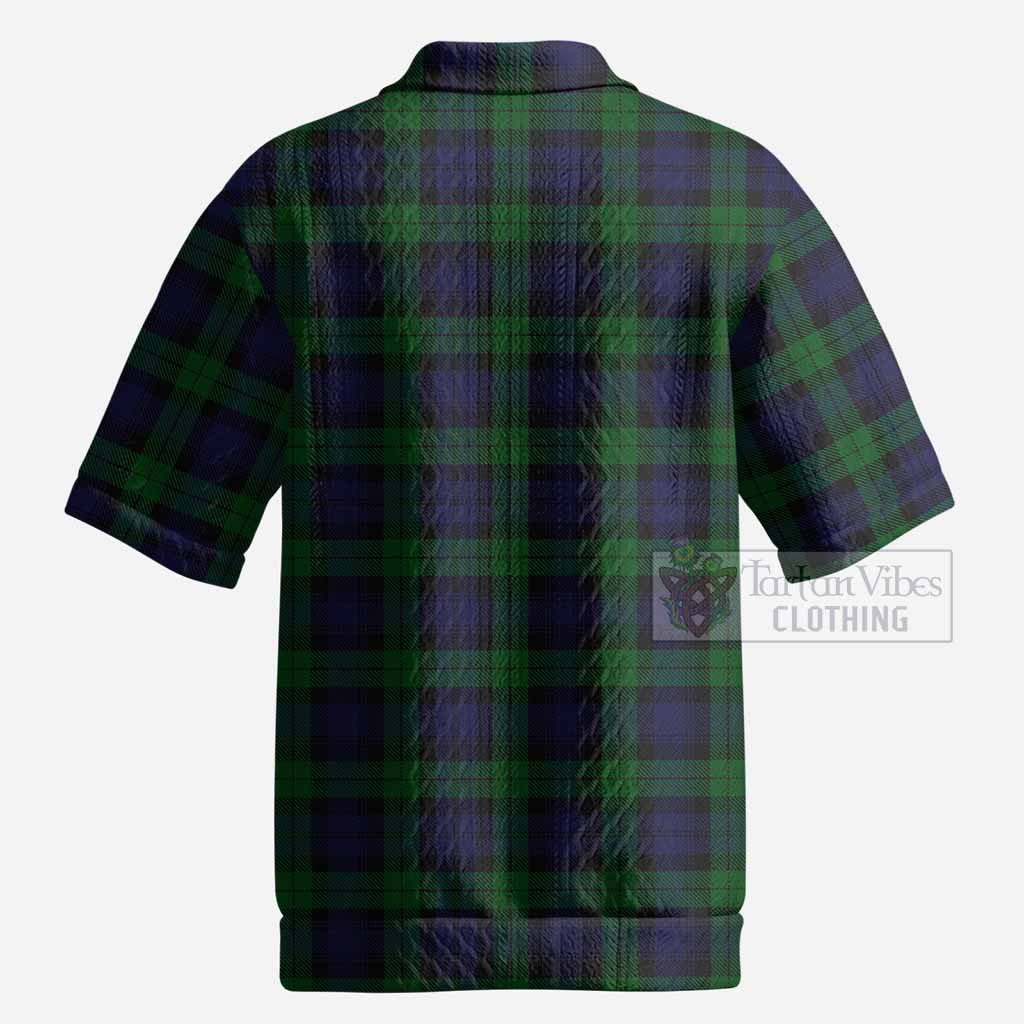 Black Watch Tartan Men’s Polo Sweater Top with Family Crest