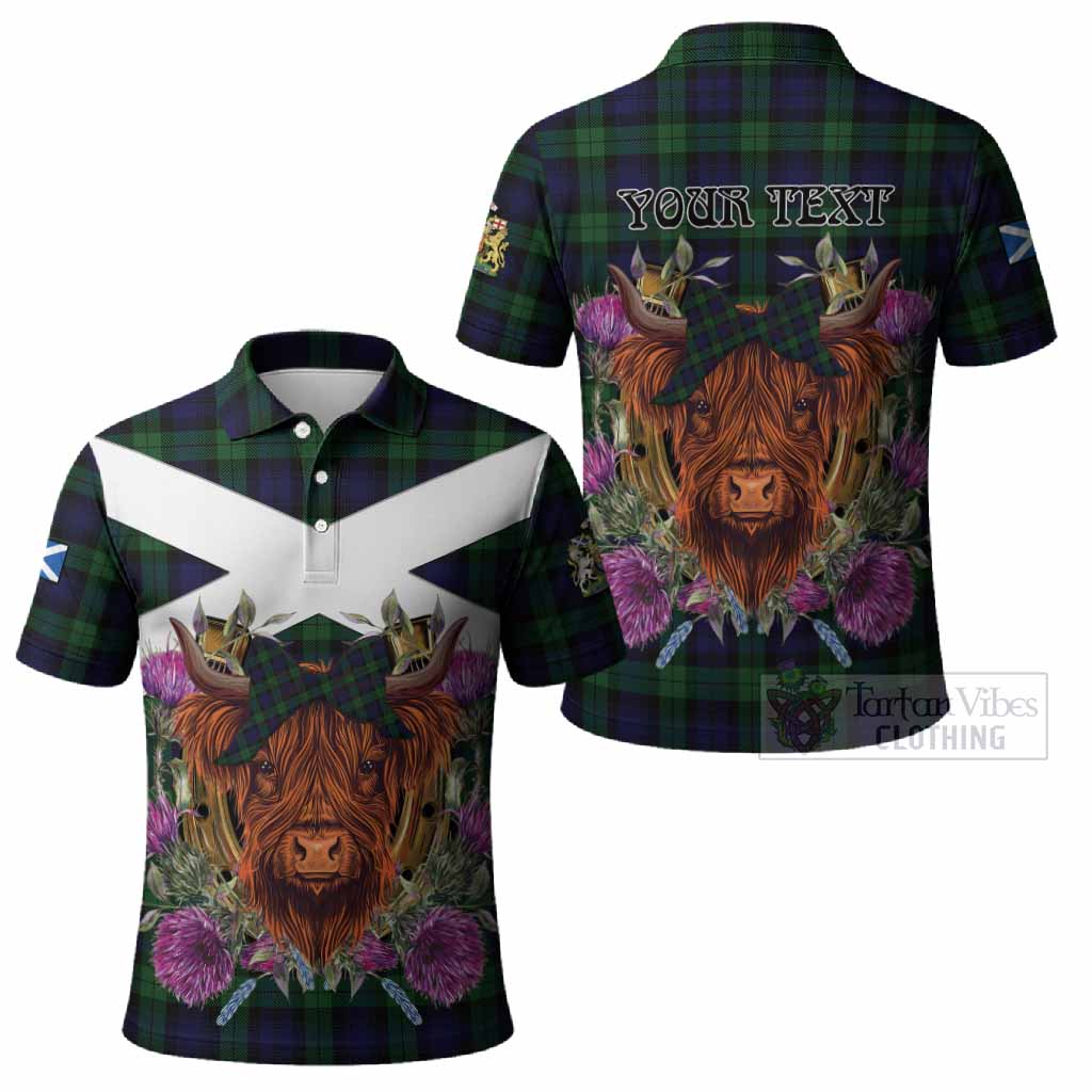 Black Watch Tartan Polo Shirt Scottish Thistle Heilan Coo