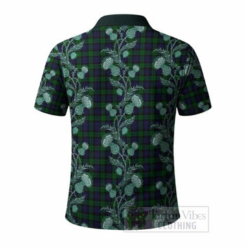 Black Watch Tartan Polo Shirt Seamless Scottish Thistle Flowers
