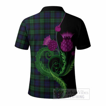 Black Watch Tartan Polo Shirt Traditional Scottish Thistle