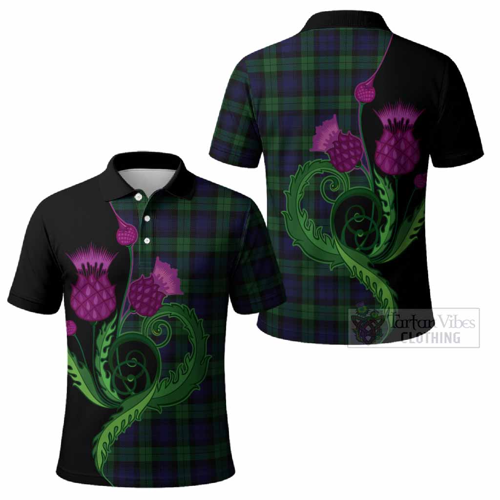 Black Watch Tartan Polo Shirt Traditional Scottish Thistle