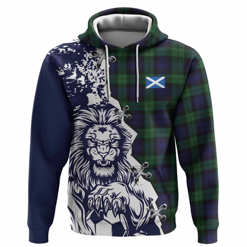 Black Watch Tartan Scottish Hoodie Angry Lion With Soccer Ball Style