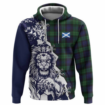Black Watch Tartan Scottish Hoodie Angry Lion With Soccer Ball Style