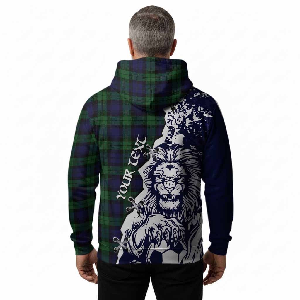 Black Watch Tartan Scottish Hoodie Angry Lion With Soccer Ball Style