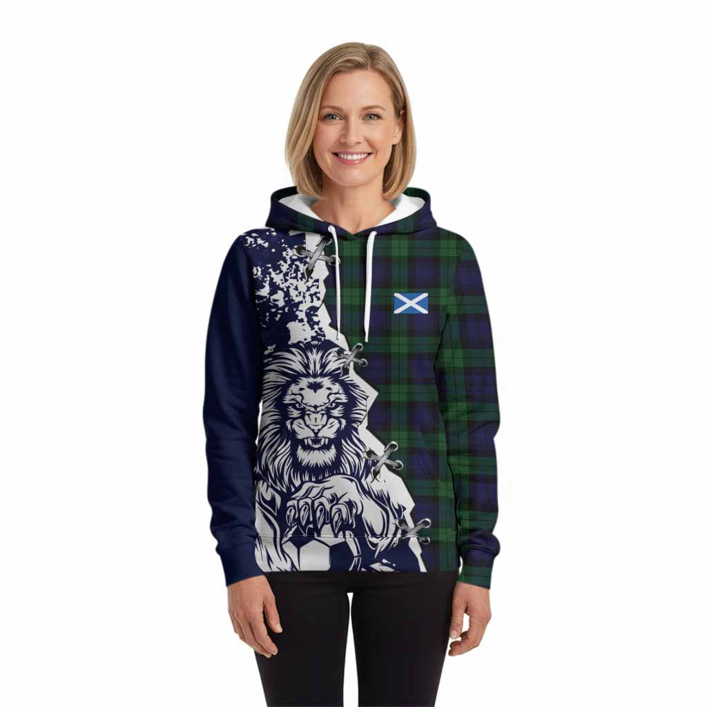 Black Watch Tartan Scottish Hoodie Angry Lion With Soccer Ball Style
