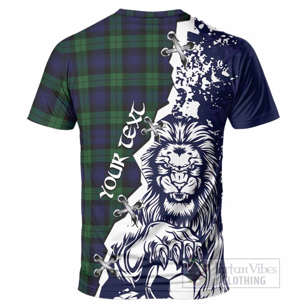 Black Watch Tartan Scottish T-Shirt Angry Lion With Soccer Ball Style