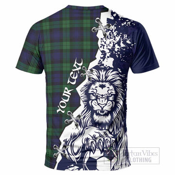 Black Watch Tartan Scottish T-Shirt Angry Lion With Soccer Ball Style