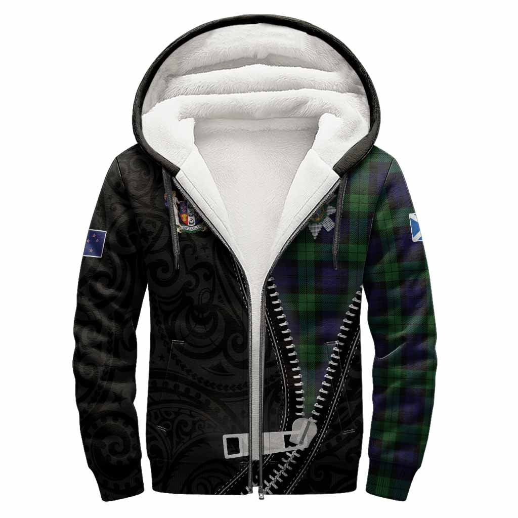 Black Watch Tartan Sherpa Hoodie New Zealand Pattern Unique Zipper Stylized