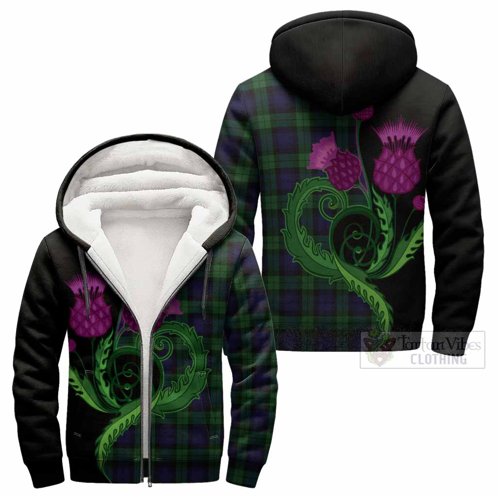 Black Watch Tartan Sherpa Hoodie Traditional Scottish Thistle