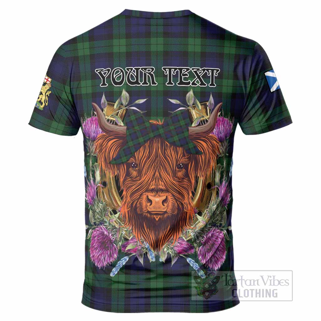 Black Watch Tartan T-Shirt Scottish Thistle Heilan Coo