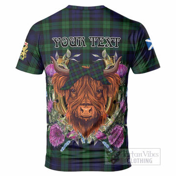 Black Watch Tartan T-Shirt Scottish Thistle Heilan Coo