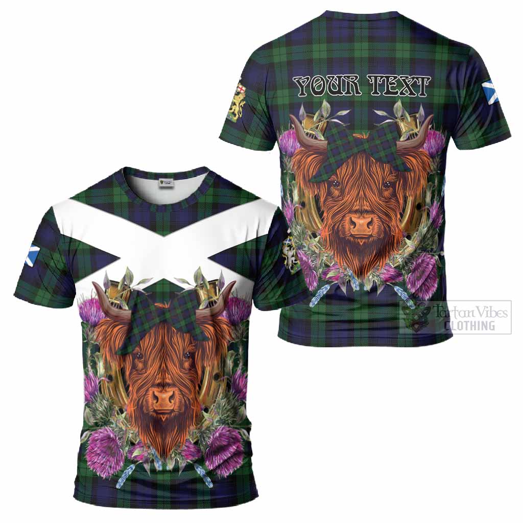 Black Watch Tartan T-Shirt Scottish Thistle Heilan Coo