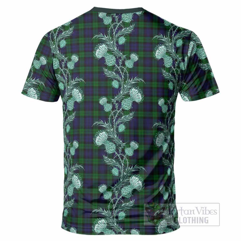 Black Watch Tartan T-Shirt Seamless Scottish Thistle Flowers