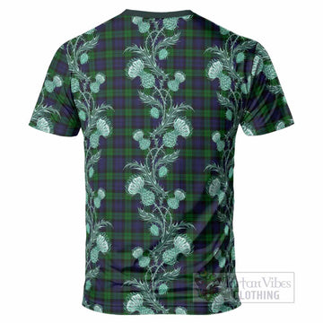 Black Watch Tartan T-Shirt Seamless Scottish Thistle Flowers