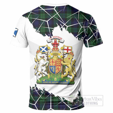 Black Watch Tartan T-Shirt with Family Crest and Lion Rampant Grunge Style