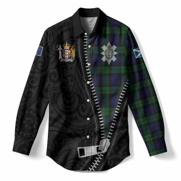 Black Watch Tartan Women Casual Shirt New Zealand Pattern Unique Zipper Stylized