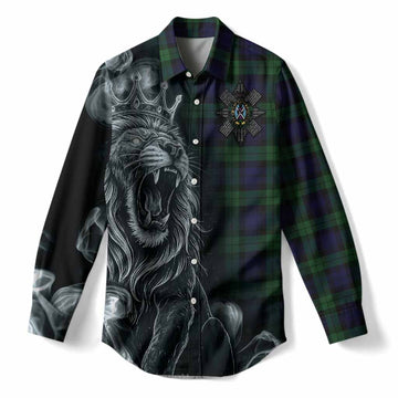 Black Watch Tartan Women Casual Shirt Roaring Lion Heritage