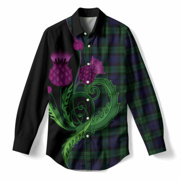 Black Watch Tartan Women Casual Shirt Traditional Scottish Thistle