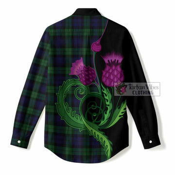 Black Watch Tartan Women Casual Shirt Traditional Scottish Thistle