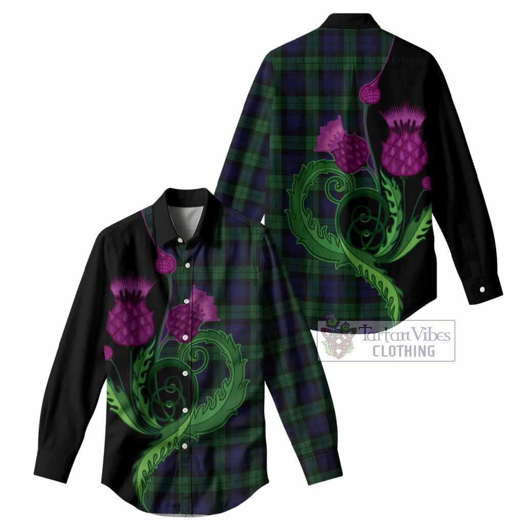 Black Watch Tartan Women Casual Shirt Traditional Scottish Thistle