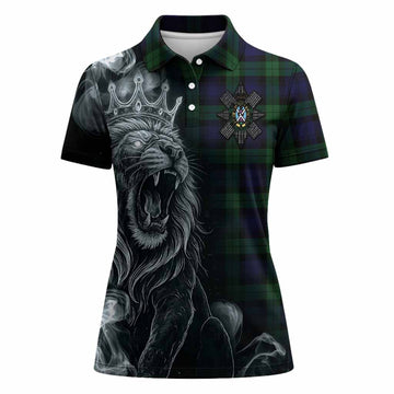 Black Watch Tartan Women Polo Shirt Roaring Lion Heritage