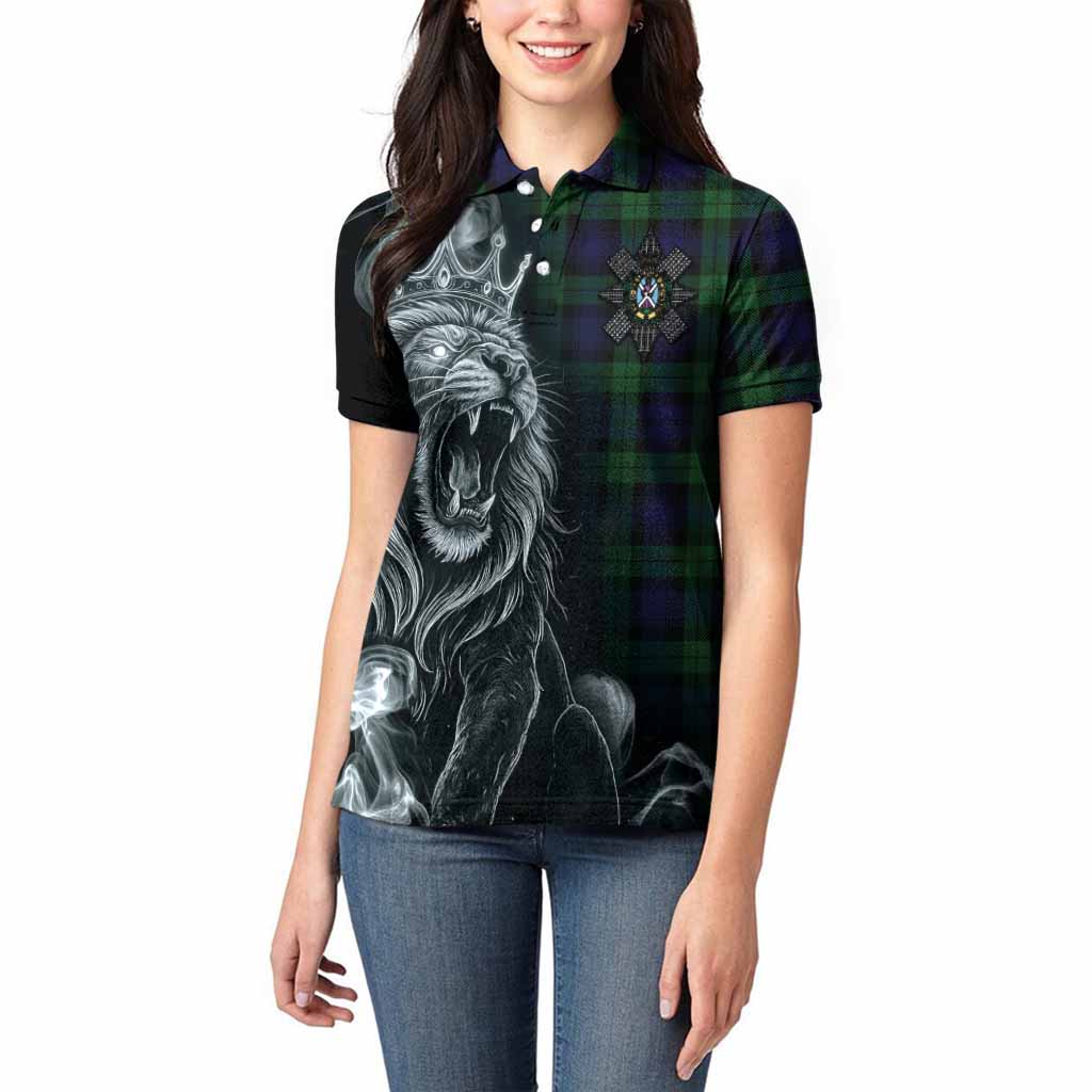 Black Watch Tartan Women Polo Shirt Roaring Lion Heritage