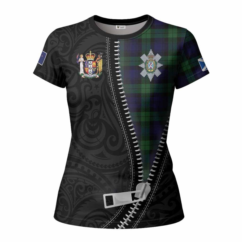 Black Watch Tartan Women T shirt New Zealand Pattern Unique Zipper Stylized
