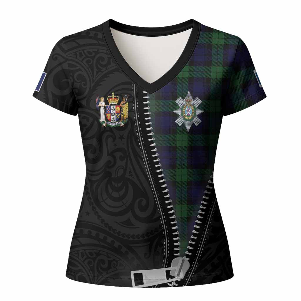 Black Watch Tartan Women T shirt New Zealand Pattern Unique Zipper Stylized