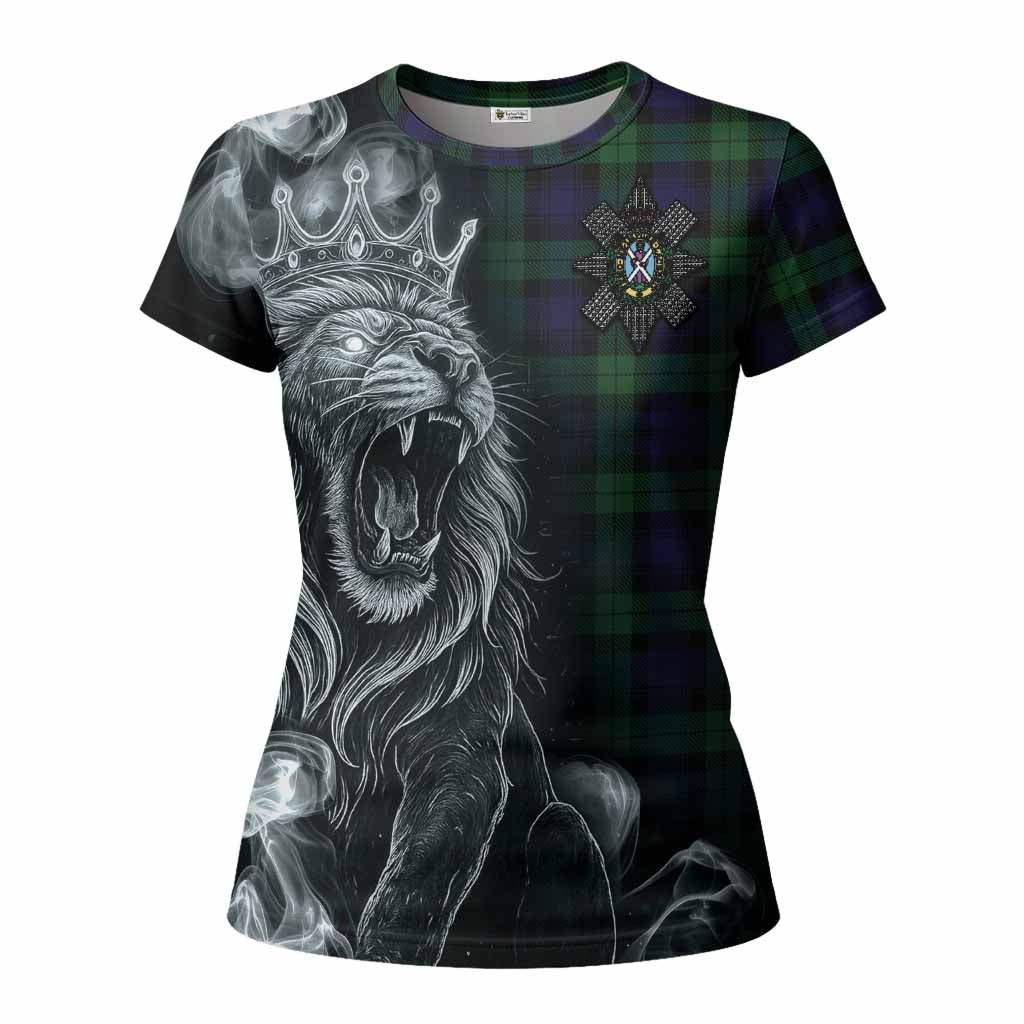 Black Watch Tartan Women T shirt Roaring Lion Heritage