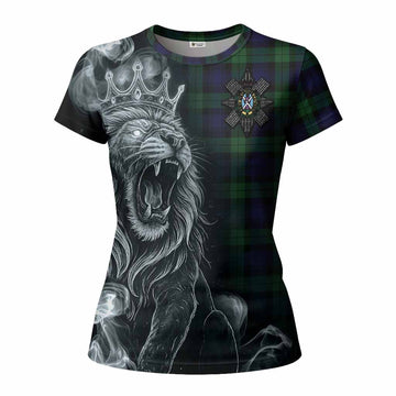 Black Watch Tartan Women T shirt Roaring Lion Heritage