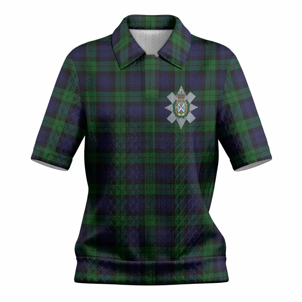 Black Watch Tartan Women’s Polo Sweater Top with Family Crest