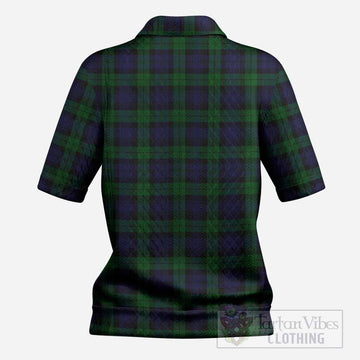 Black Watch Tartan Women’s Polo Sweater Top with Family Crest