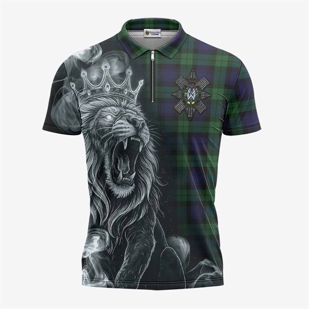 Black Watch Tartan Zipper Polo Shirt Roaring Lion Heritage