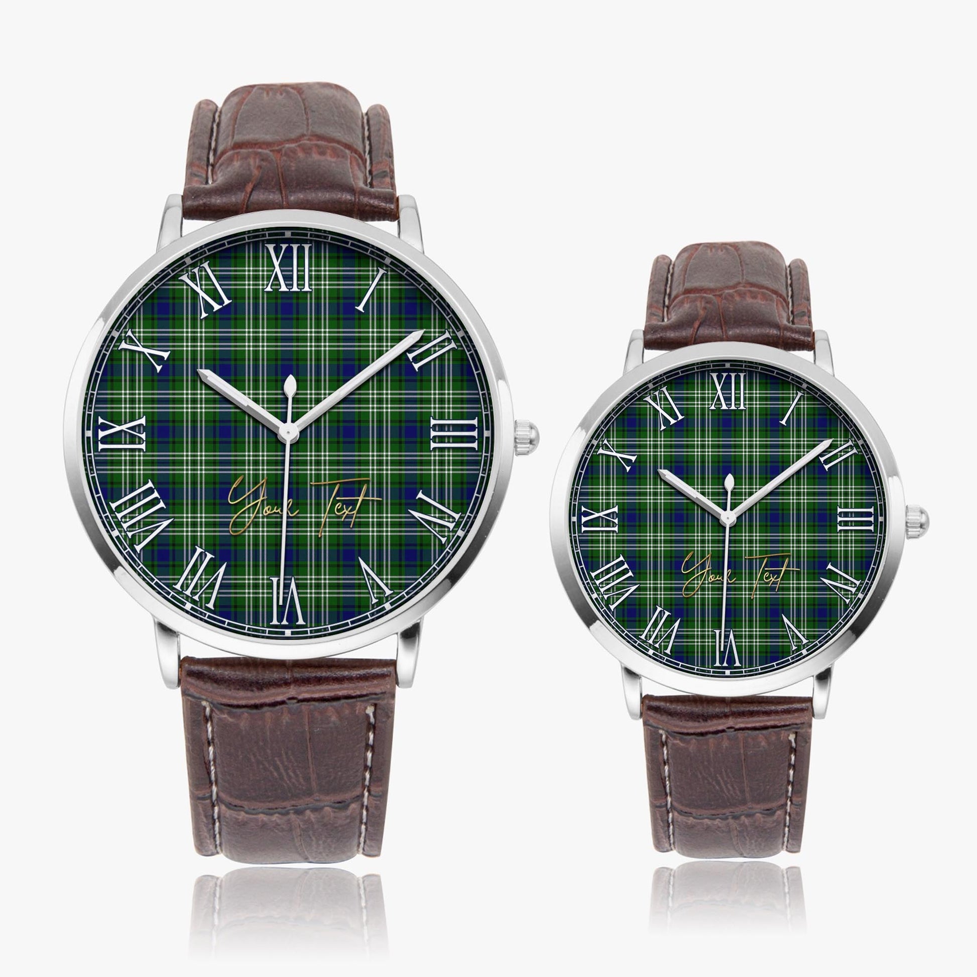 Blackadder Tartan Personalized Your Text Leather Trap Quartz Watch Ultra Thin Silver Case With Brown Leather Strap - Tartanvibesclothing