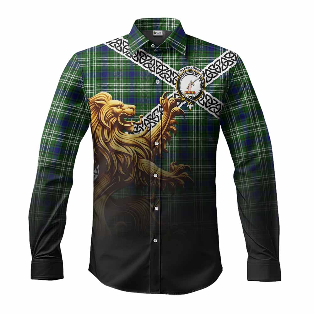 Blackadder Crest Tartan Long Sleeve Button Shirt with Golden Lion Emblem Celtic Style Men's Shirt S - Tartan Vibes Clothing