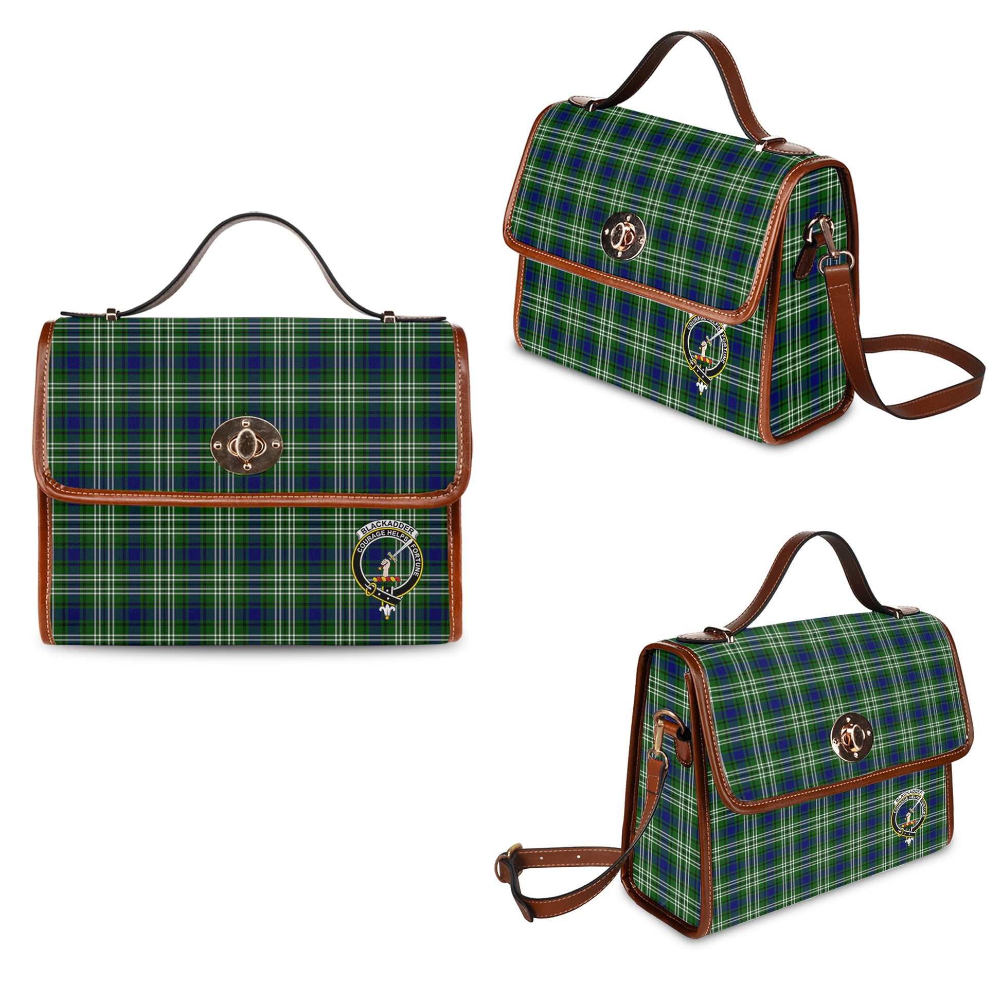 Blackadder Tartan Leather Strap Waterproof Canvas Bag with Family Crest One Size 34cm * 42cm (13.4" x 16.5") - Tartanvibesclothing