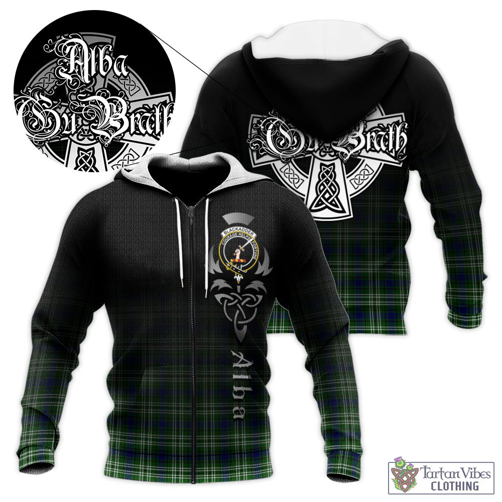 Tartan Vibes Clothing Blackadder Tartan Knitted Hoodie Featuring Alba Gu Brath Family Crest Celtic Inspired