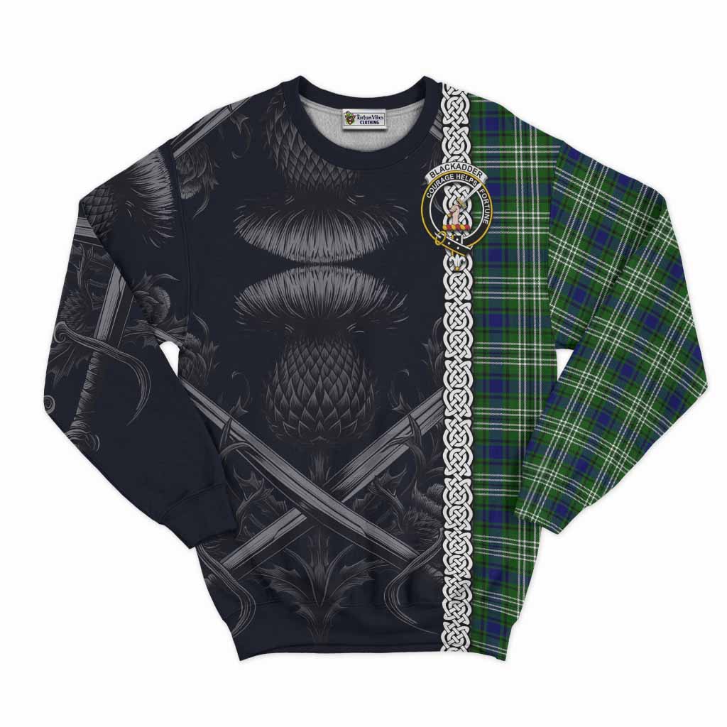 Blackadder Tartan Sweatshirt with Family Crest Cross Sword Thistle Celtic Vibes Unisex - Tartan Vibes Clothing